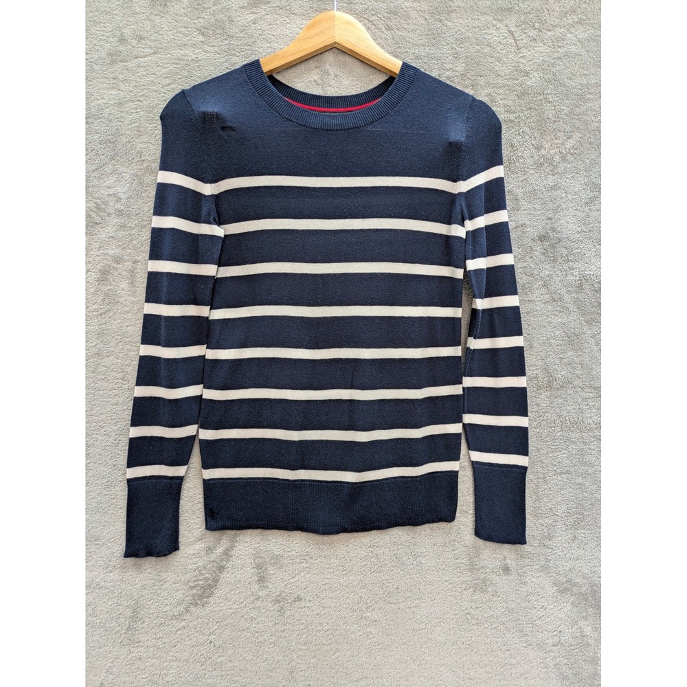 Preppy Striped Crewneck Sweater Women XXS Navy White Banana Republic Long Sleeve